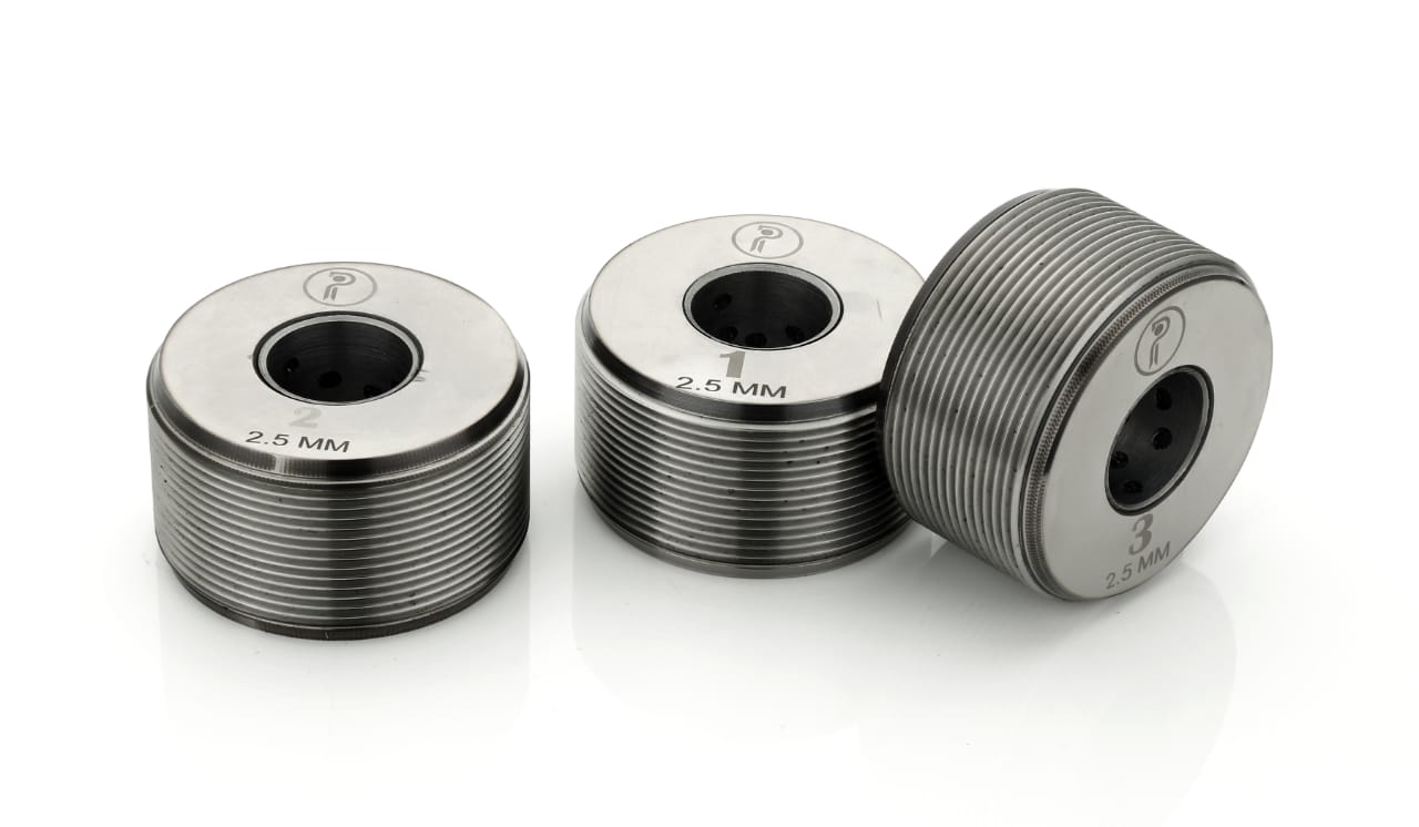 Set of three numbered rebar threading rollers